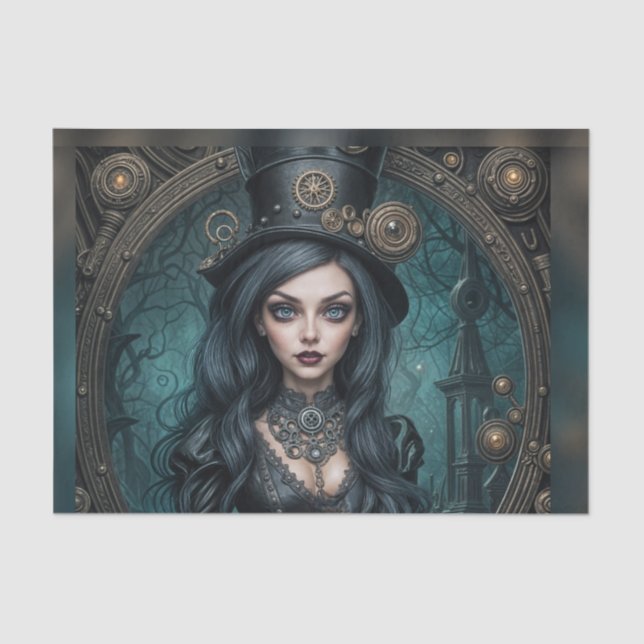 Seda Papel de Descamação da Mulher Gótico Steampunk (Frente )