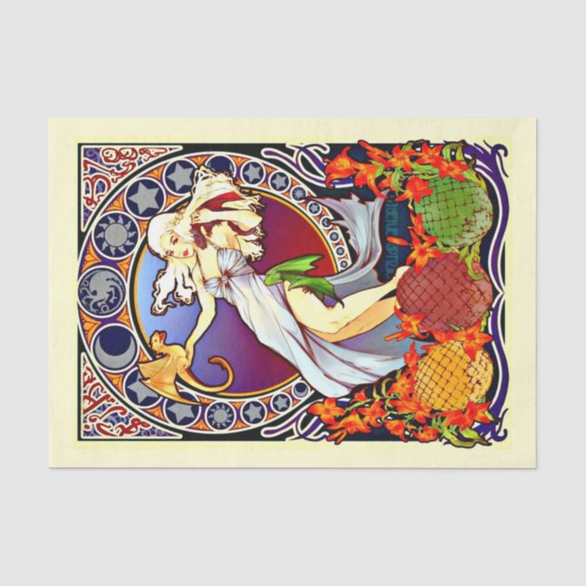 Seda Papel de dissociação 10"x15" - Alphonse Mucha 3 (Frente )