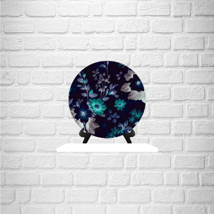 Seda Papel de dissociação floral azul escuro e turquesa