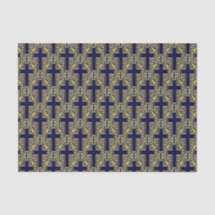 Seda PAPEL DE EMBALAGEM DE TECIDO Dourado-Azul Cruz 24