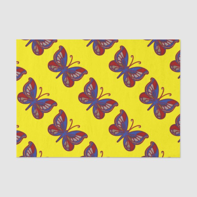 Seda Papel de embreagem de tecidos amarelo-borboleta az (Frente )
