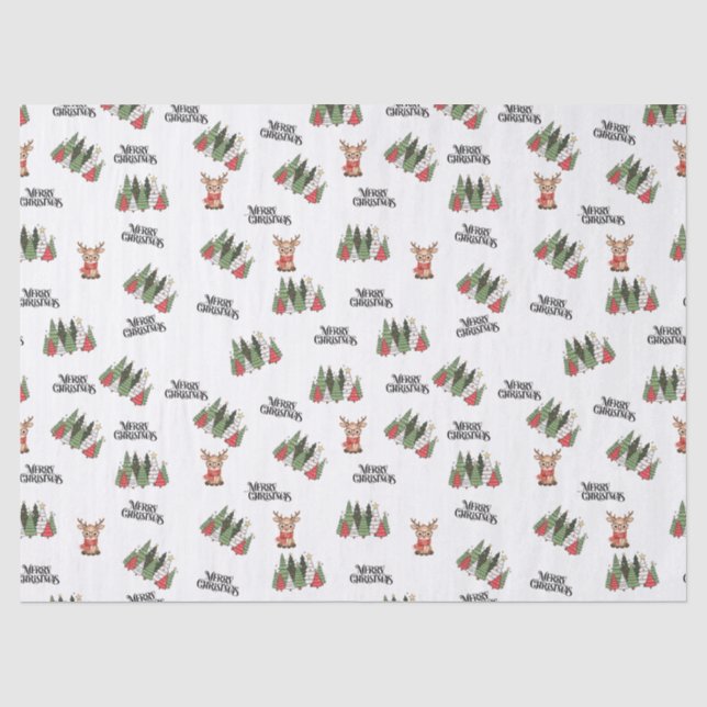 Seda Papel de embrulho Árvores de Natal & Rena (Frente )