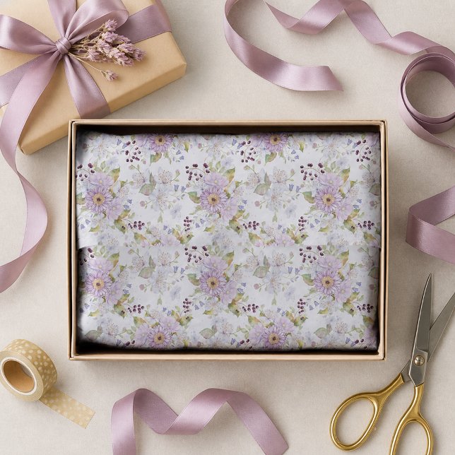 Seda Papel de embrulho floral de flores silvestres rosa (Watercolor Pink Wildflower Floral Wrap Tissue Paper)