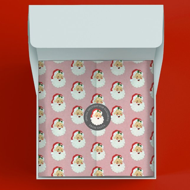 Seda Papel de embrulho para Papai Noel, cor-de-rosa, (Cute pink vintage Santa Claus tissue paper. So fun for Christmas gift wrap packaging.)