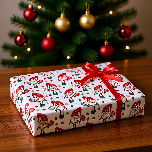 Seda Papel de enrolamento de Papais noeis de picleball (Pickleball Santa Wrapping Paper)