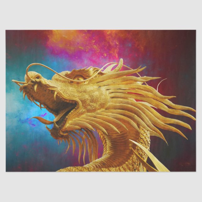 Seda papel de lenço de dragão chinês de boa sorte (Frente )