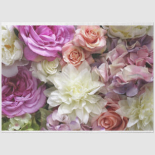 Seda Papel de lenços vermelhos com dália e rosas