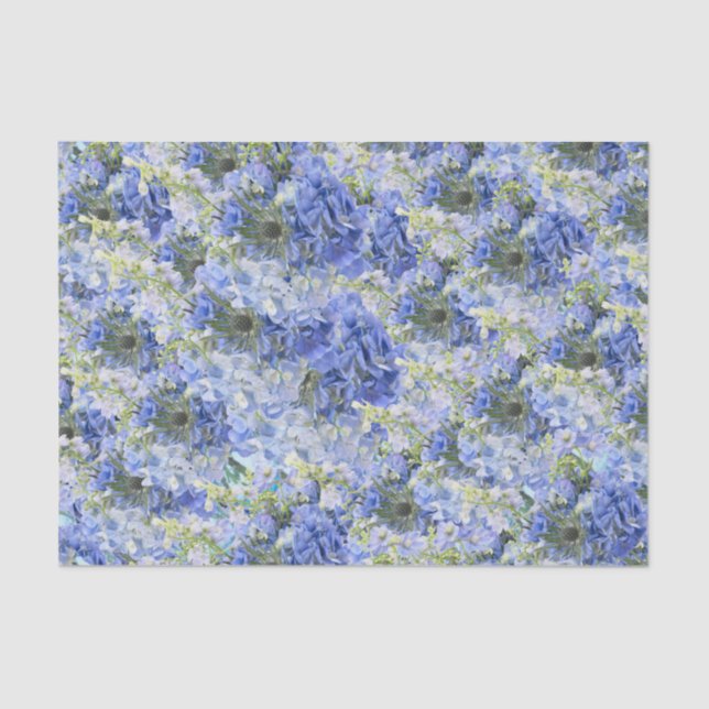 Seda Papel de Padrão de Hydrangeas Azul (Frente )