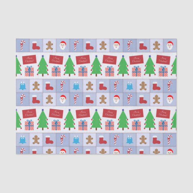 Seda Papel de Padrão de Natal Azul (Frente )