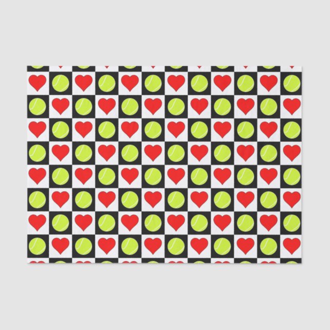 Seda Papel de padrão de tênis para bolas e corações (Frente )