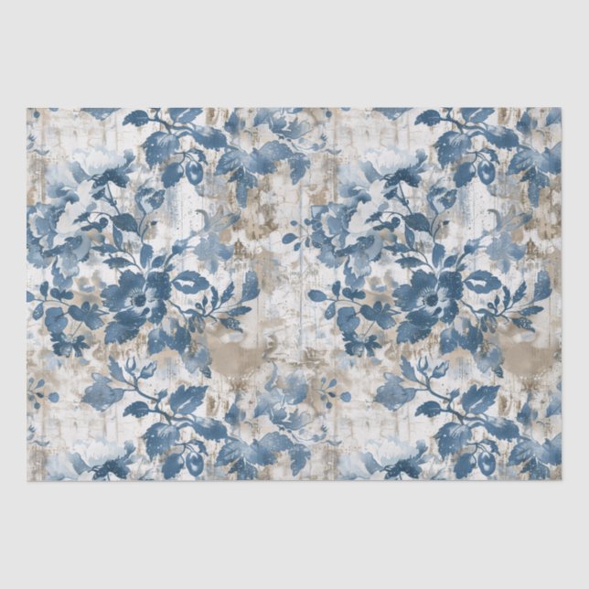 Seda Papel de parede flexível desbotado - Azul e Branco (Frente )