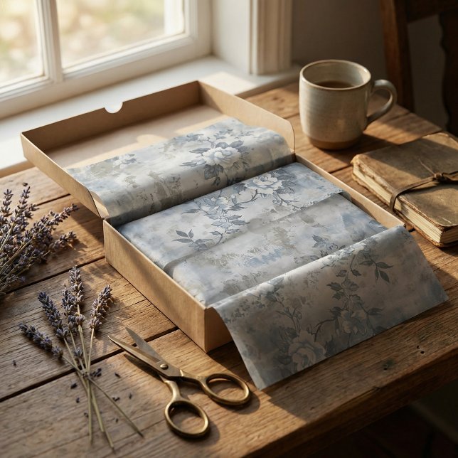 Seda Papel de parede flexível desbotado - Azul e Branco (Criador carregado)