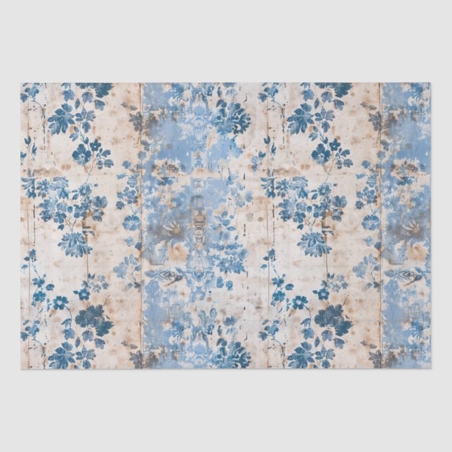 Seda Papel de parede flexível desbotado - Azul e Branco (Frente )