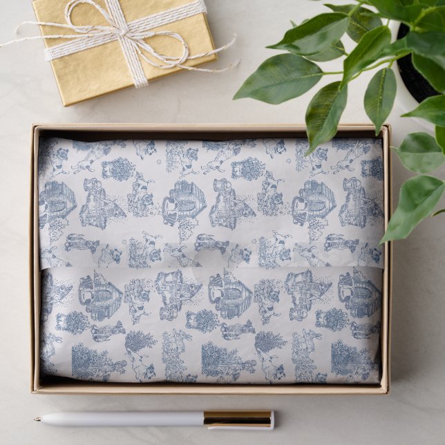 Seda Papel de Presente Azul com Toile Francesa do Jack  (Presente)