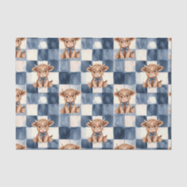 Seda Papel de Presente Cow Highland Xadrez Azul Fofo