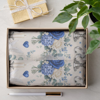Seda Papel de Presente de Casamento Floral Dourado Azul
