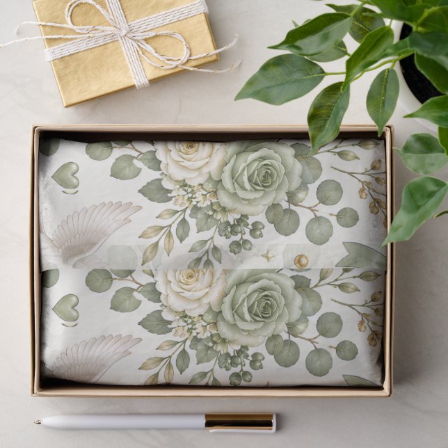 Seda Papel de presente de casamento floral dourado em v (Presente)