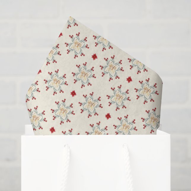 Seda Papel de Presente de Natal com Estrela Floral Vint (Sacola de presentes)