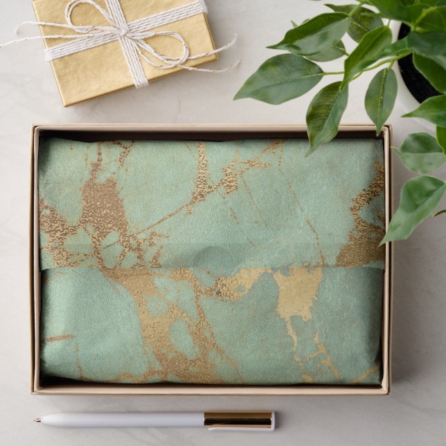 Seda Papel de Presente Mármore Azul e Dourado (Presente)