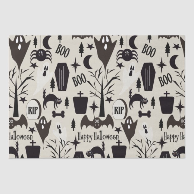 Seda Papel de regalo Happy Halloween negro (Frente )