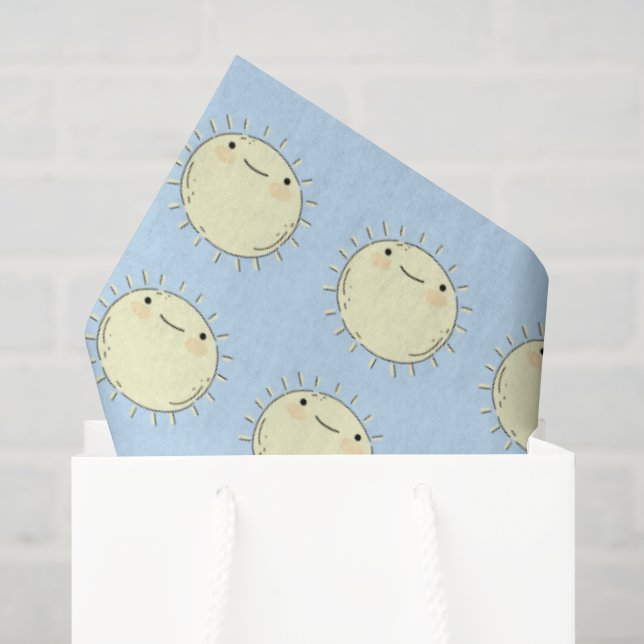 Seda Papel de Tecido Azul Céu Sol Cartoon Fofo para Pre (Sacola de presentes)