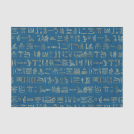 Seda Papel de Tecido Azul e Ouro de Hieróglifos Egípcio