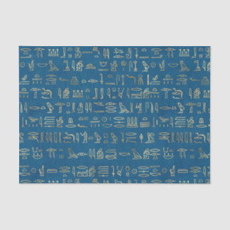 Seda Papel de Tecido Azul e Ouro de Hieróglifos Egípcio