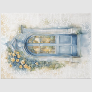 Seda Papel de Tecido Azul Floral e Amarelo para Decoupa