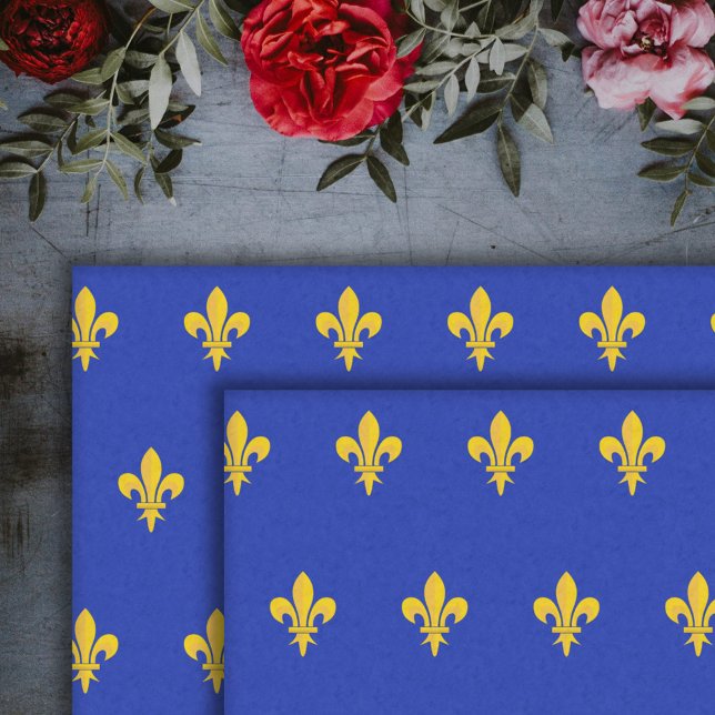 Seda Papel de Tecido Azul Real com Fleur de Lis dourado (Gold Fleur de Lis Royal Blue Tissue Paper)