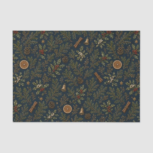 Seda Papel de Tecido Botânico de Inverno Yule ao Luar (Frente )