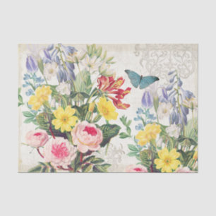 Seda Papel de Tecido Botânico Floral Vintage