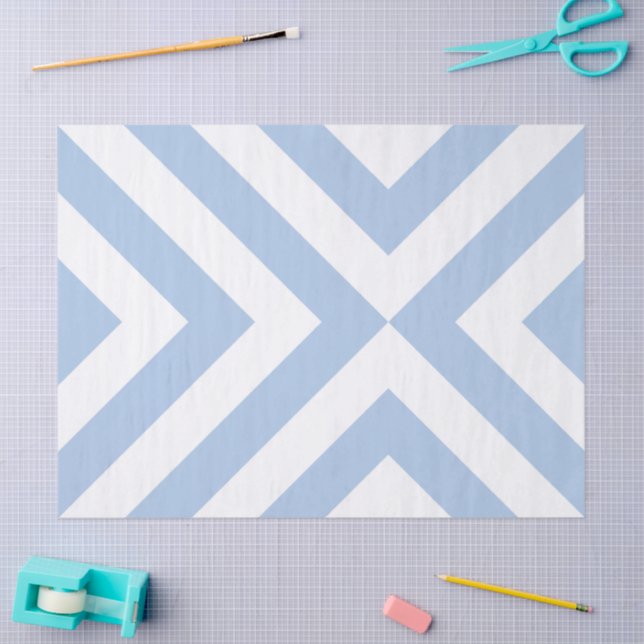 Seda Papel de Tecido Claro Azul e Branco sobre Chevrons (Arte )
