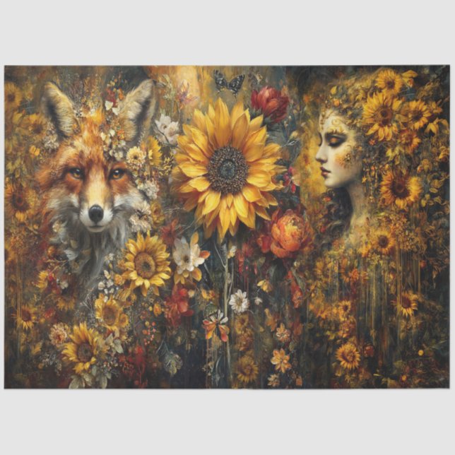 Seda Papel de Tecido Colagem da Raposa de Outono Ember (Frente )