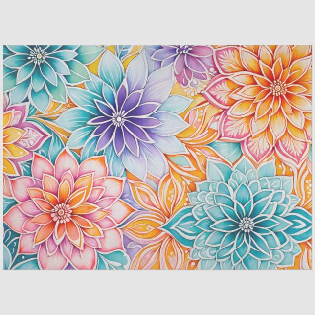 Seda Papel De Tecido De Arte Floral Colorida (Frente )