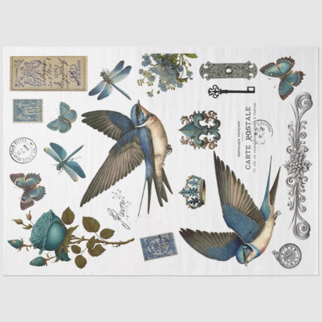 Seda Papel de Tecido de Clipart de Troca Azul (Frente )