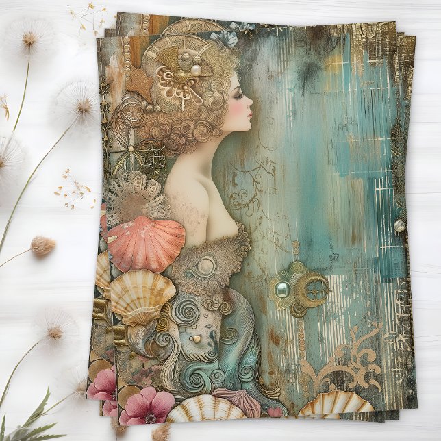 SEDA PAPEL DE TECIDO DE DECOPÁGINA DE MERMAID (MERMAID DECOUPAGE TISSUE PAPER)