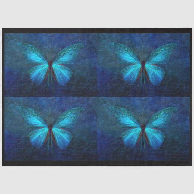 Seda Papel de Tecido de Decoupage Azul Borboleta 4 (Frente )
