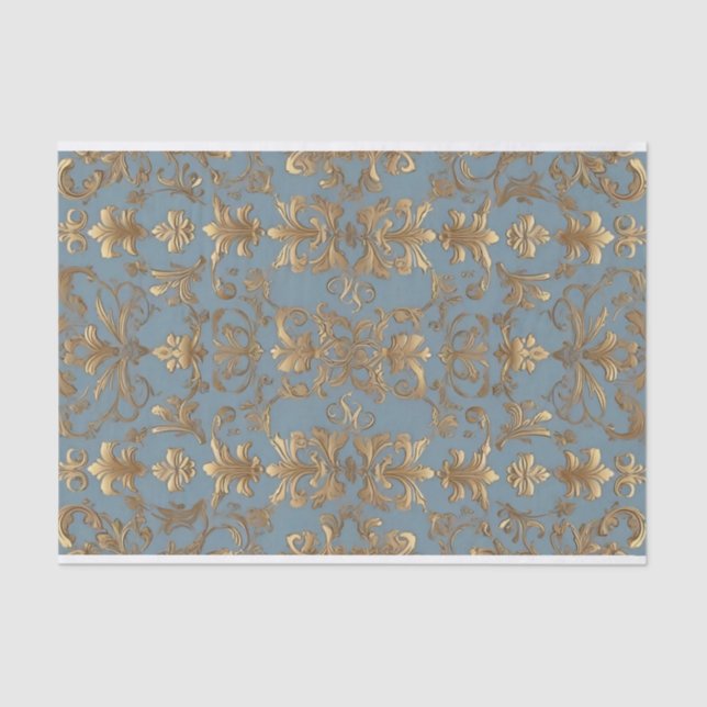 Seda Papel de Tecido de Decoupage Azul-Pálido e Dourado (Frente )