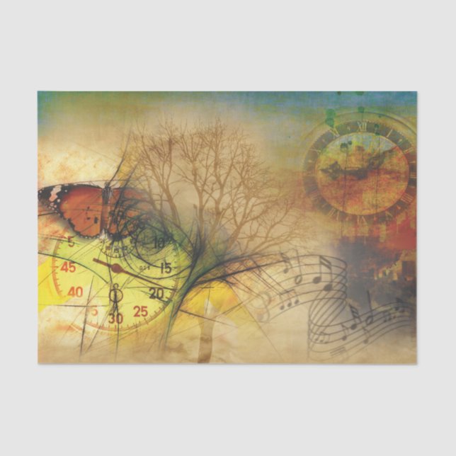 Seda Papel de Tecido de Decoupage de Borboleta de Relóg (Frente )