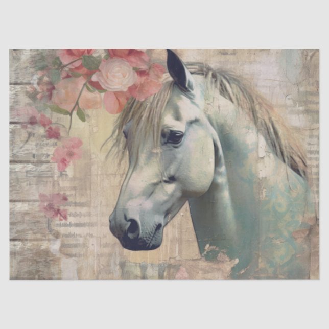 Seda Papel de Tecido de Decoupage de Cavalos Brancos (Frente )