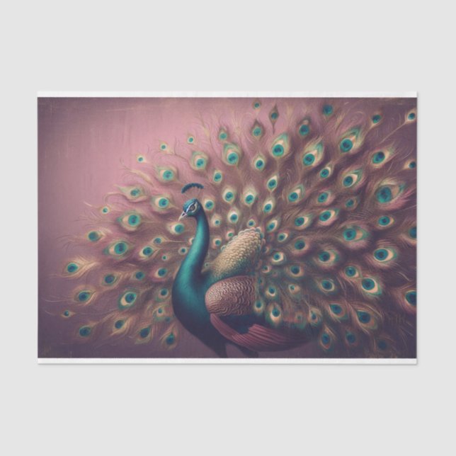 Seda Papel de Tecido de Decoupage de Pássaros de Pavão (Frente )