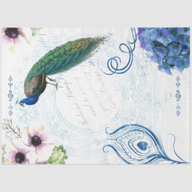 Seda Papel de Tecido de Decoupage de Peacock Floral (Frente )