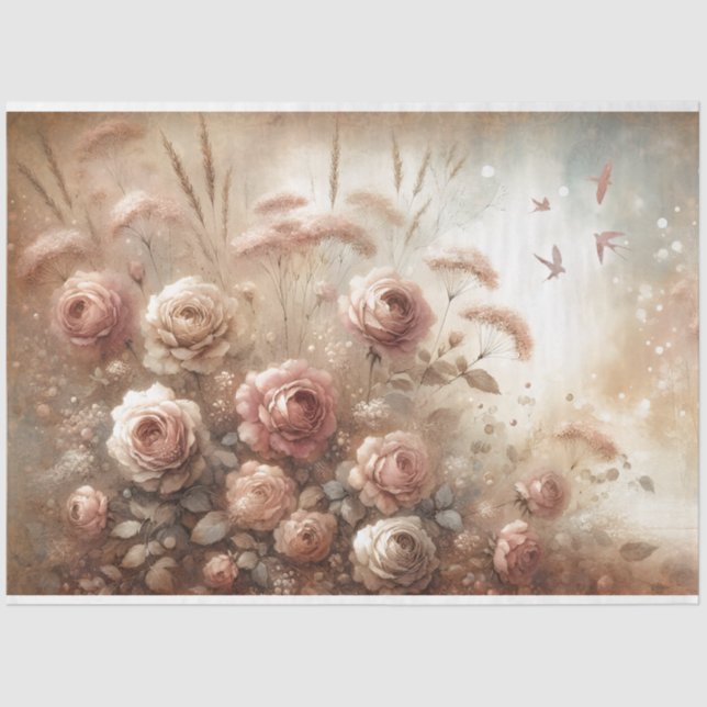 Seda Papel de Tecido de Decoupage de Rosa 18 lb antigo (Frente )