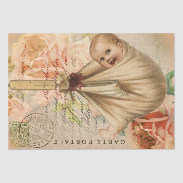 Seda Papel de Tecido de Decoupage do Cartão Postal Vint (Frente )