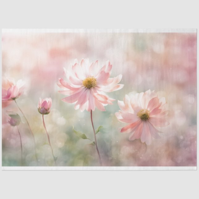 Seda Papel de Tecido de Decoupage Floral Cor-de-Rosa (Frente )