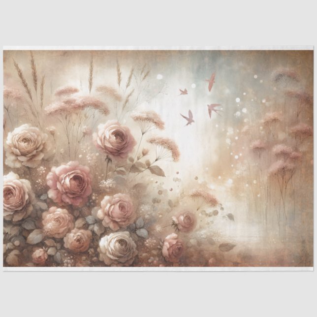 Seda Papel de Tecido de Decoupage Rosa Rosa Rosa Rosa A (Frente )