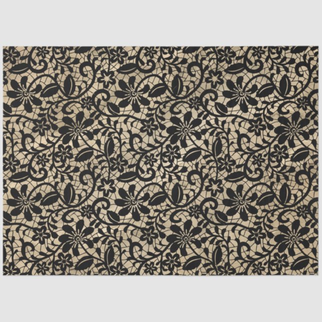 Seda Papel de Tecido de Desvinculação do Lace Preto Vin (Frente )