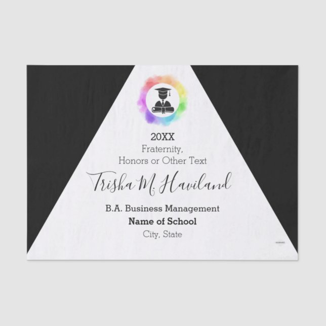 Seda Papel de Tecido de Graduação HAM Preto e Branco po (Frente )