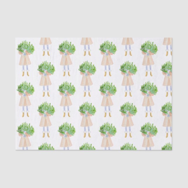 Seda Papel de Tecido de Moça de Natal Aquarela (Frente )