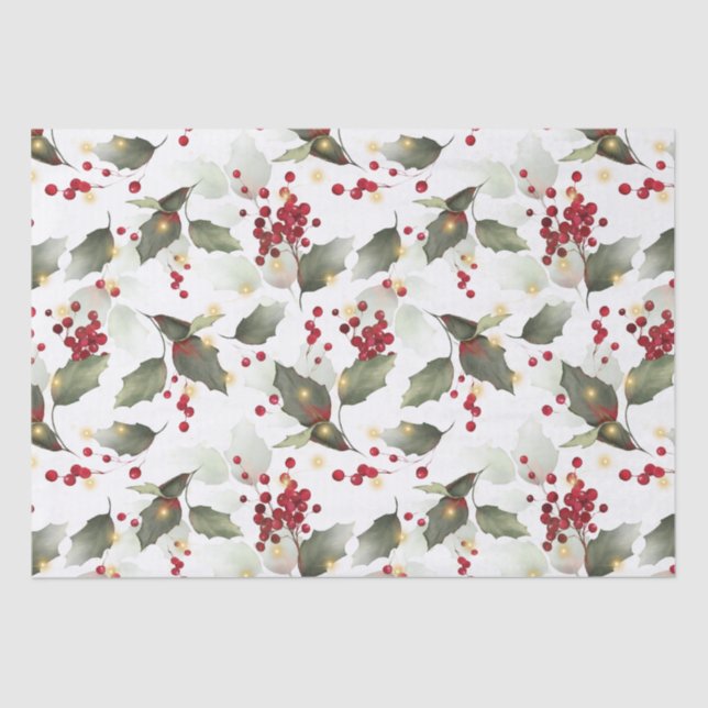 Seda Papel de Tecido de Natal Holly Light Garland (Frente )